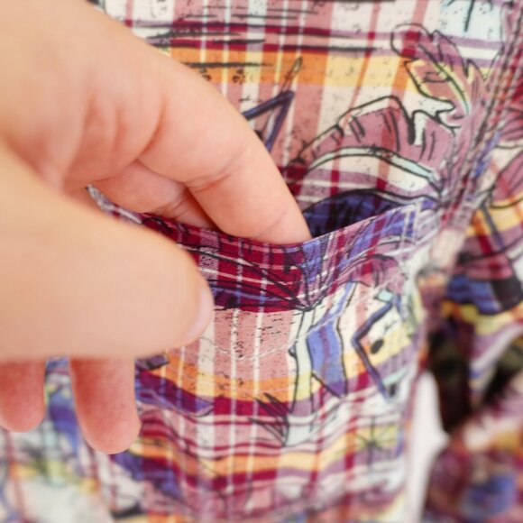 Tommy Bahama Red Yellow Blue Floral Plaid Collared Dress Shirt XL Cotton Flip Cu - Picture 4 of 13